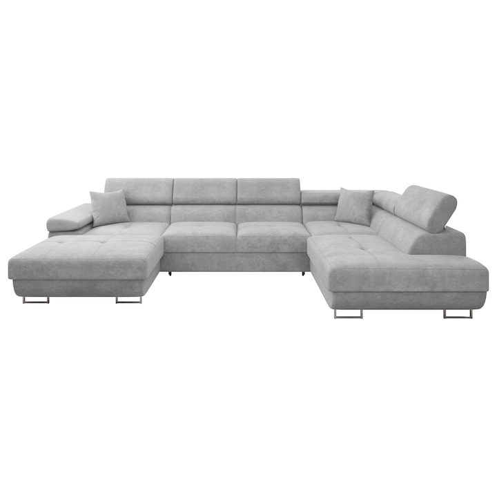 Coltar extensibil living Torezio Bis Dreapta, MIRJAN 24, gri deschis, 203x346x70 cm