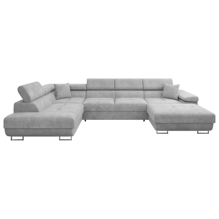 Coltar extensibil living Torezio Bis Stanga, MIRJAN 24, gri deschis, 203x346x70 cm