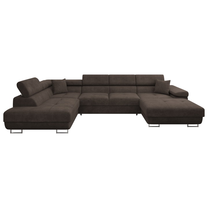 Coltar extensibil living Torezio Bis Stanga, MIRJAN 24, maro inchis, 203x346x70 cm