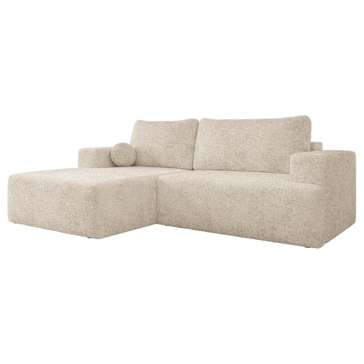 Colțar extensibil Dmiore Stanga, MIRJAN 24, cremă, 163x266x93 cm, suprafață dormit 212x128 cm