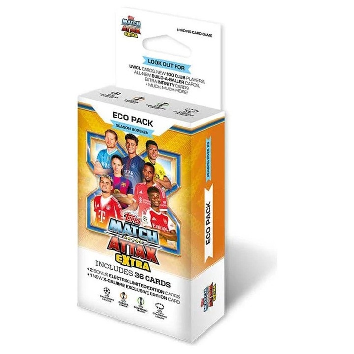 Pachet Eco UEFA Champions League Match Attax Extra 2025/26, 39 carduri, 2 carduri Limited Edition, multicolor