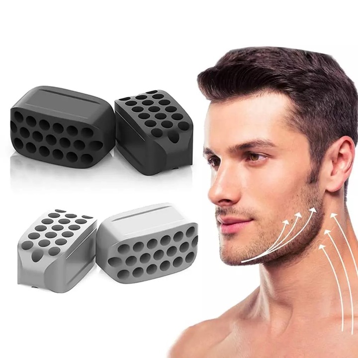 Set de 4 accesorii fitness, antrenor facial din silicon, negru si gri