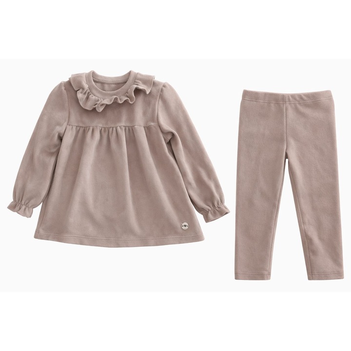 Compleu catifea 2 piese fetita, Bej