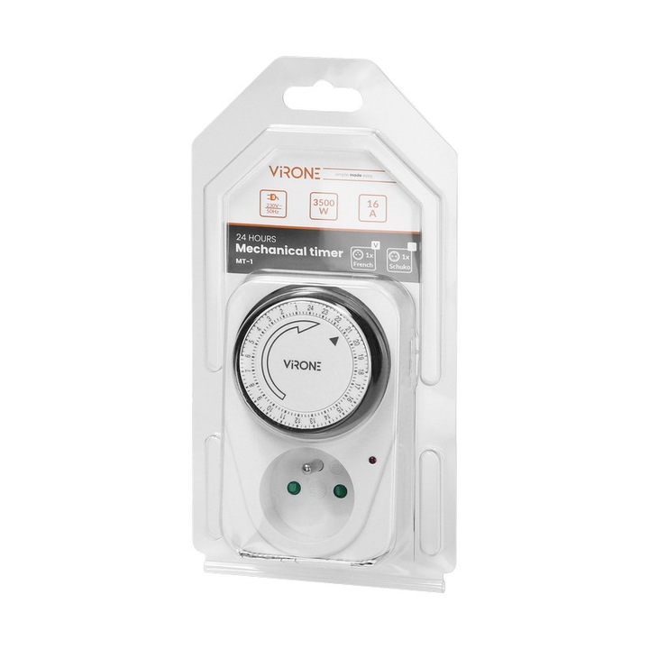Mechanikus programozó, Virone, 16A, 230V, fehér, IP20