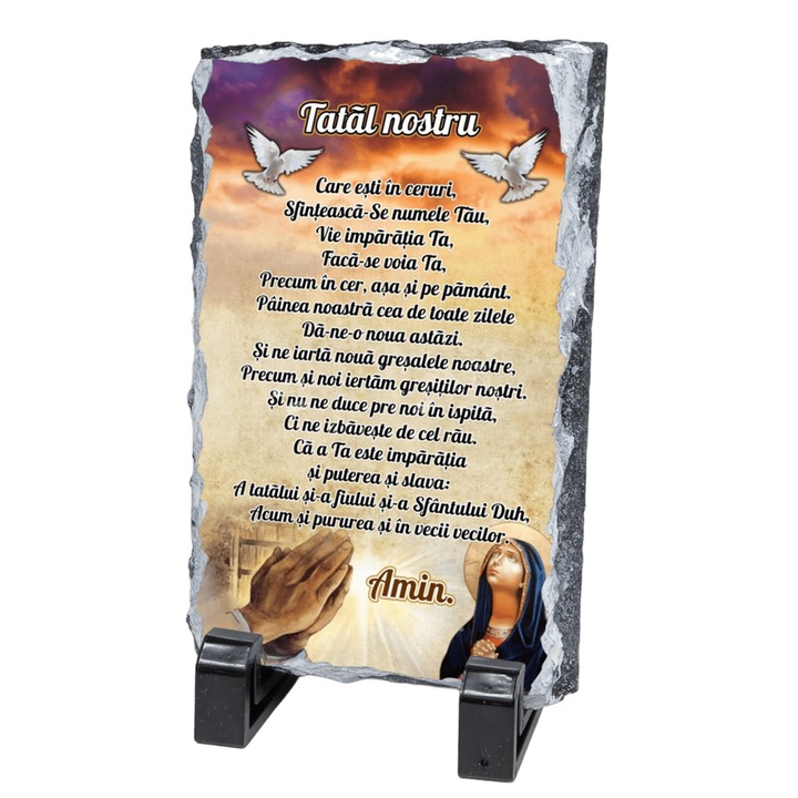Placa Decorativa din Ardezie Naturala, 30x20 cm – Rugaciunea „Tatal Nostru”