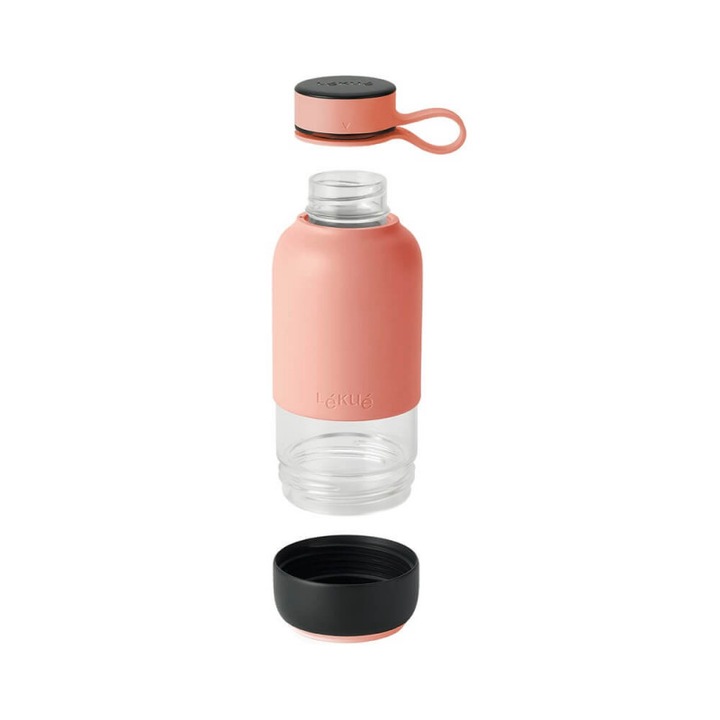 Sticlă cu filtru incorporat Lekue, borosilicată, 500 ml, Coral, 8x8x19cm