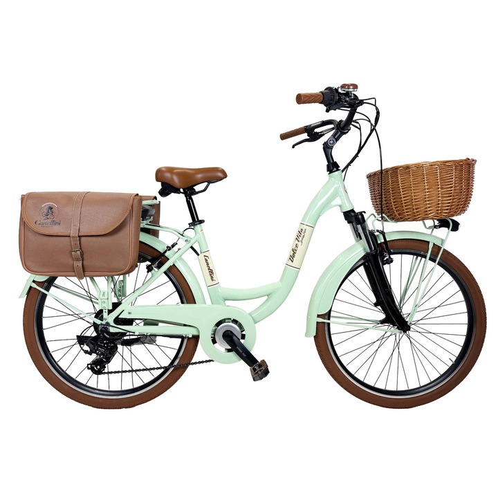 Bicicleta electrica de oras Dolce Vita by Canellini VENERE cu genti si cos - Verde deschis