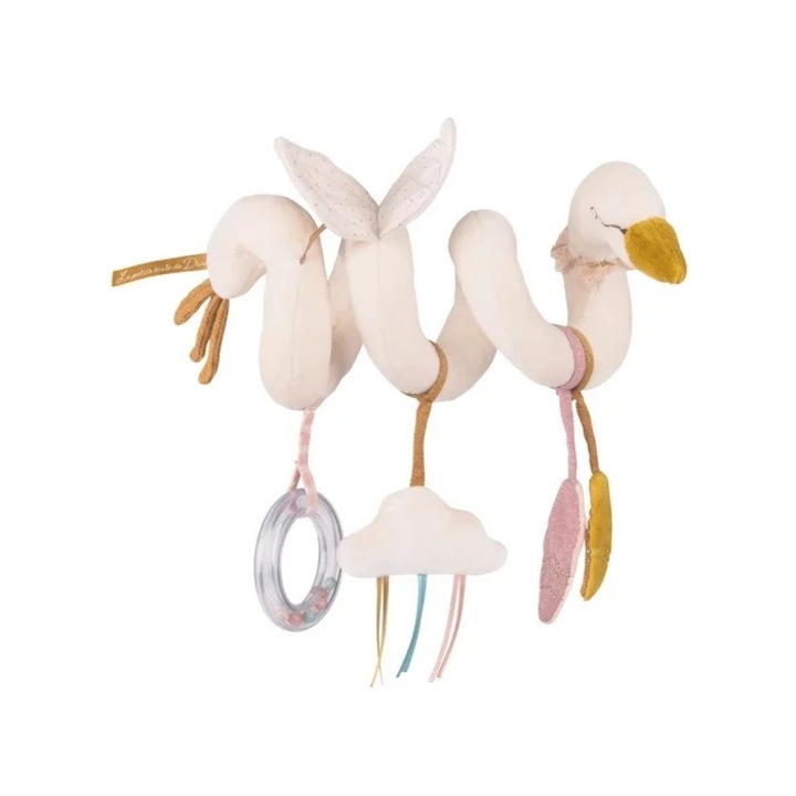 Jucărie senzorială, Moulin Roty, lebădă spiralată, activități interactive, 23x12x19cm, 0+ luni