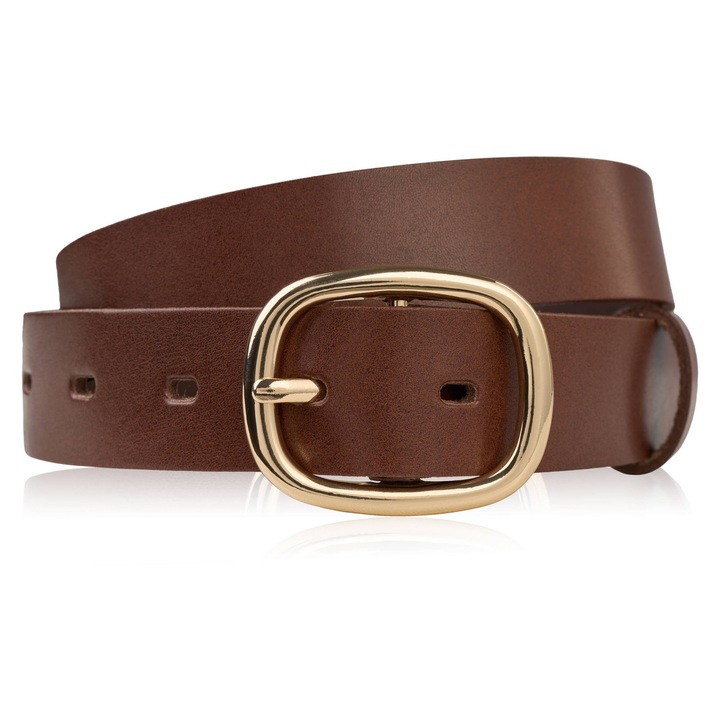 Női 100 cm-es nadrág bőr öv barna színű arany csattal Pg-15-Tbz-100