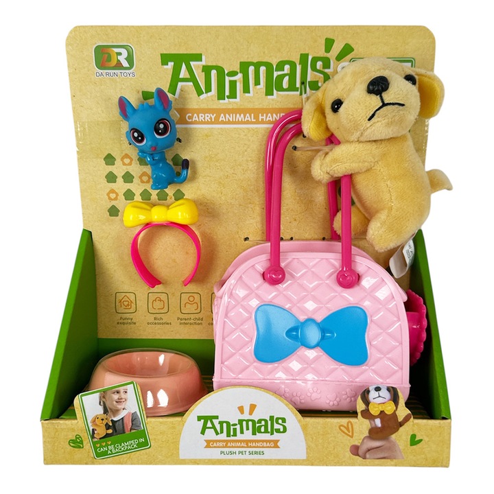 Комплект плюшена играчка и аксесоари Chippo Clip-On Buddies 215080-20 F, 5 части, Бежово куче с щипки за захващане в ПВЦ Чанта и аксесоари