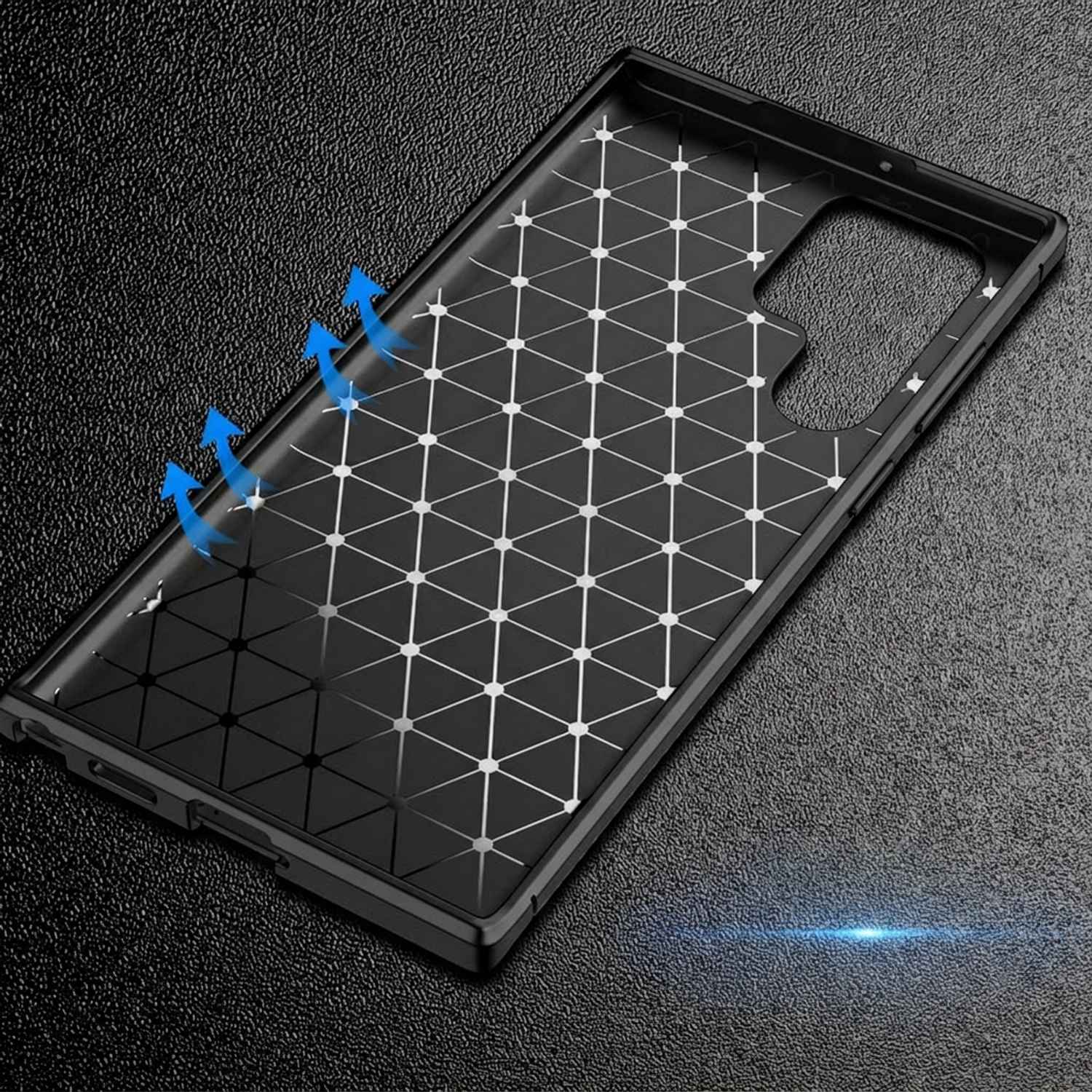Husa pentru Samsung S26 Ultra, Textura Fibra de Carbon, Anti-Soc, Disipare Caldura, Protectie Camera, Negru