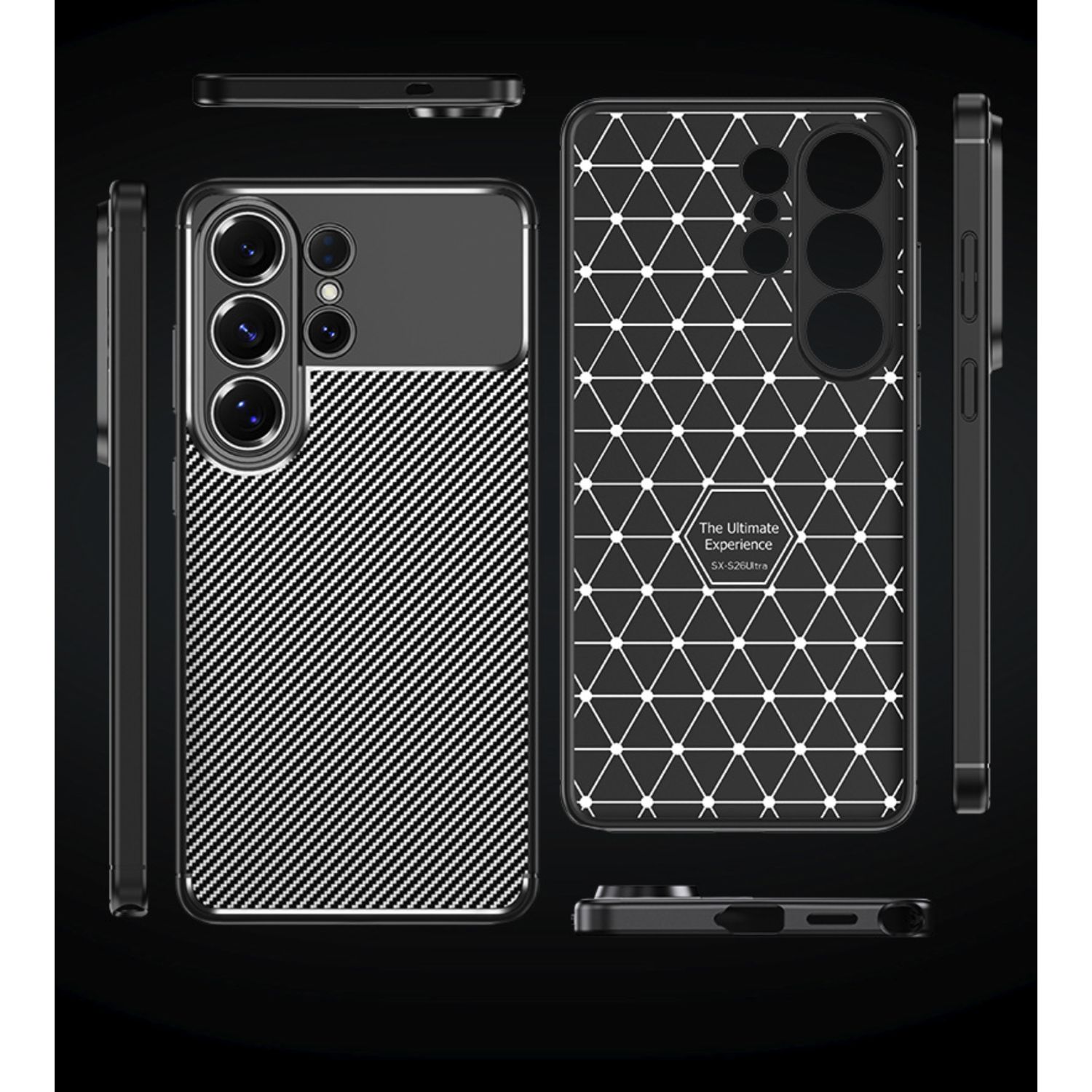 Husa pentru Samsung S26 Ultra, Textura Fibra de Carbon, Anti-Soc, Disipare Caldura, Protectie Camera, Negru