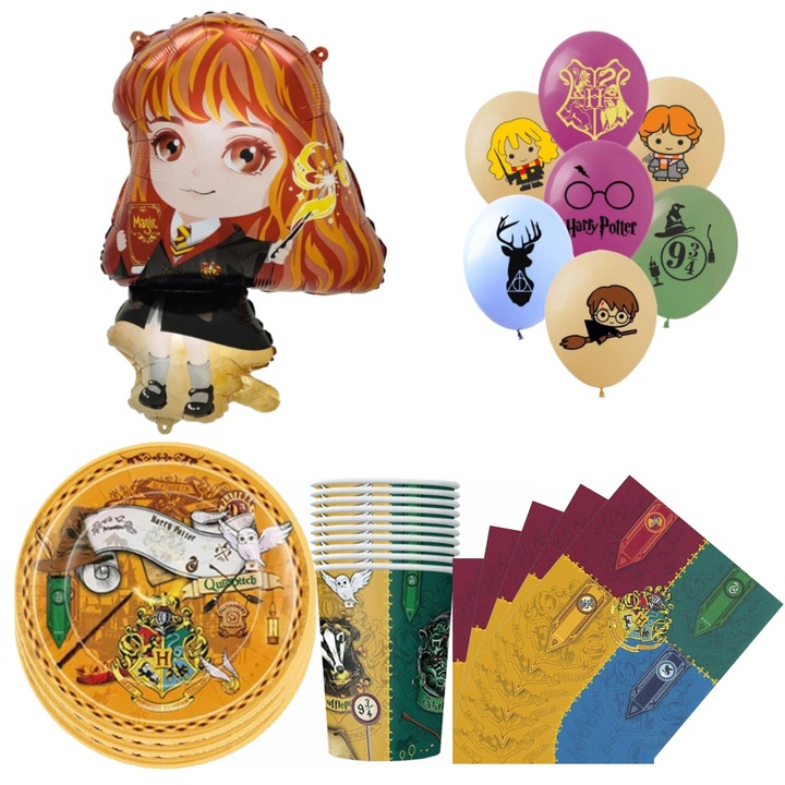 Set de decoratiuni de ziua de nastere Harry Potter, Show, baloane, farfurii, pahare, servetele, tematica magica, multicolor