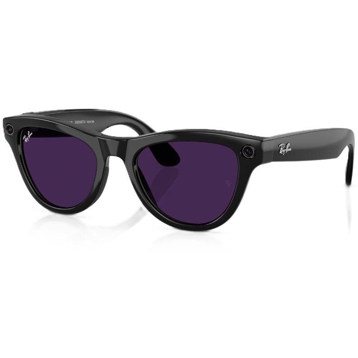 Ochelari Smart Ray-Ban META Skyler Shiny RW4010 601/CH, marime 52, Wi-Fi 6, Bluetooth, Aparat foto cu filmare, Asistent vocal, 32GB Flash, Lentile cu Tranzitie Transparent/Violet, Negru