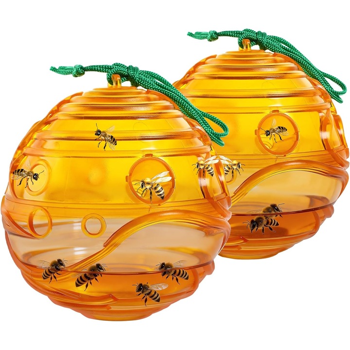 Set 2 capcane pentru viespi, reutilizabile, galben, 10x15cm