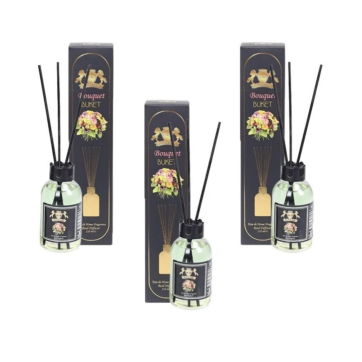 Golden Silva Bouquet szobai diffúzor készlet, 3x110ml, virágos illat, elegáns design