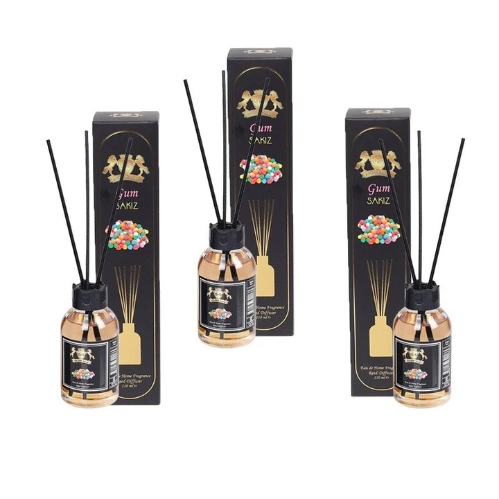 Set 3 db Golden Silva Bubble Gum szoba diffúzor, 3 x 110ml, édes illat, elegáns design