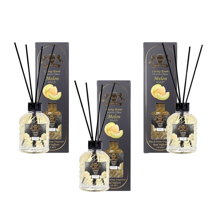 Golden Silva Szobai Diffúzor Szett, Sárgadinnye, 3 x 110ml, gyümölcsös illat, elegáns design