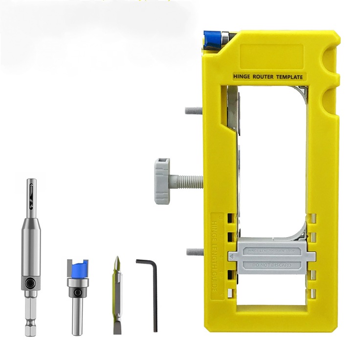 Sablon universal pentru montarea balamalelor, ajustabil, pentru balamale de 3" pana la 5", colturi patrate si rotunde, verde