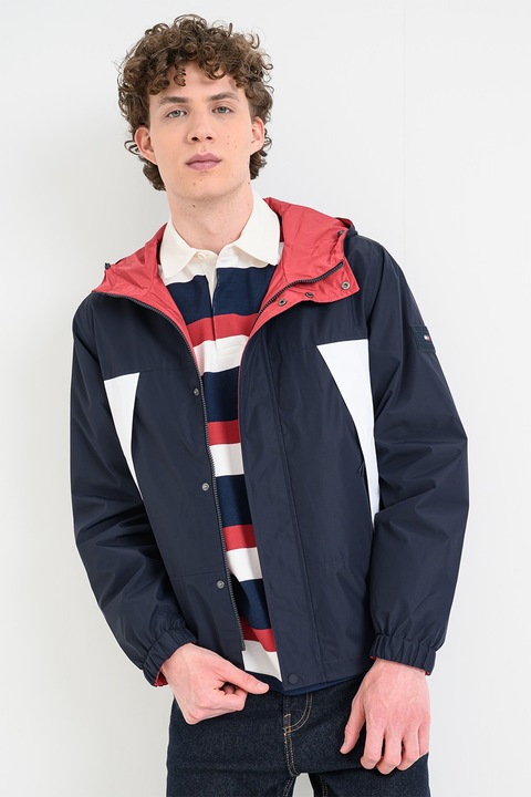 Tommy Hilfiger, Jacheta usoara reversibila cu gluga, Alb/Bleumarin