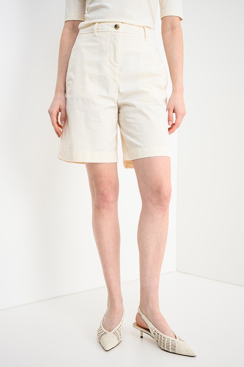 Tommy Hilfiger, Bermude Chino din amestec de lyocell cu talie inalta, Crem