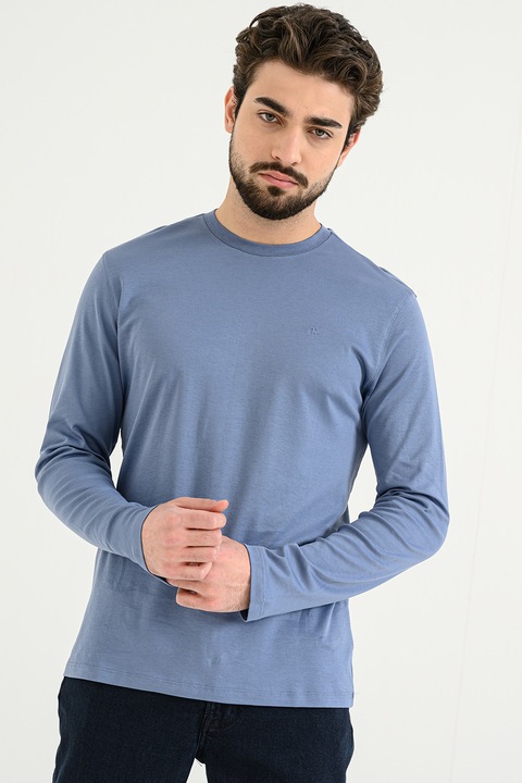 CALVIN KLEIN, Памучна блуза, Пастелносин