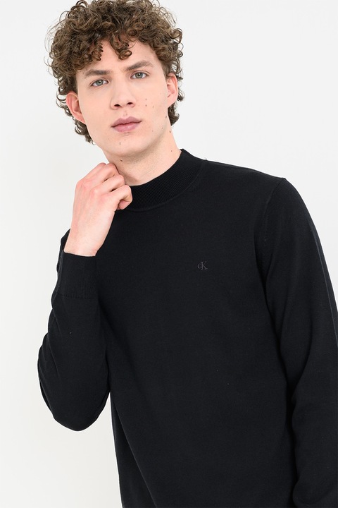 CALVIN KLEIN, Pulover tricotat fin de lana, Negru