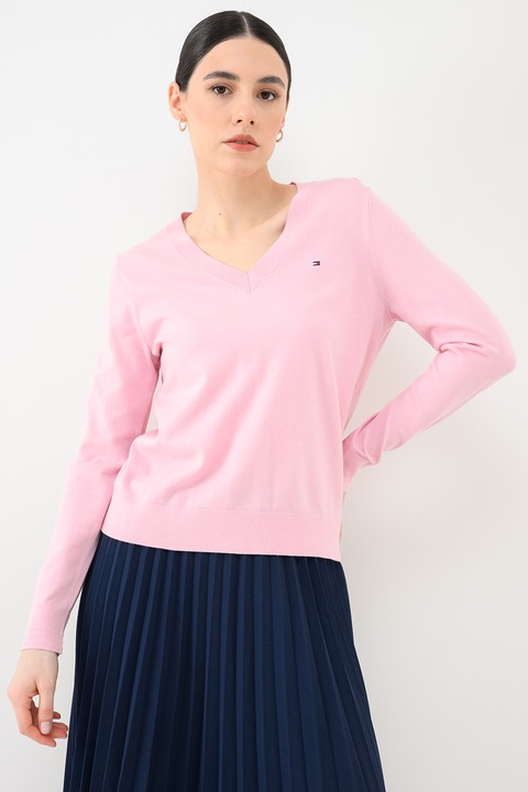 Tommy Hilfiger, Pulover cu decolteu in V Bretton, Roz pal