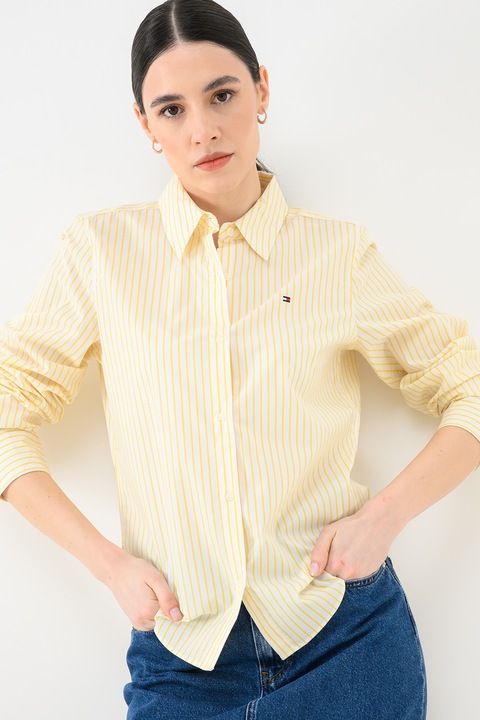 Tommy Hilfiger, Camasa regular fit cu guler ascutit, Alb/Galben pal