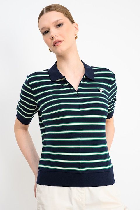 Tommy Hilfiger, Tricou polo cu dungi, Verde/Bleumarin
