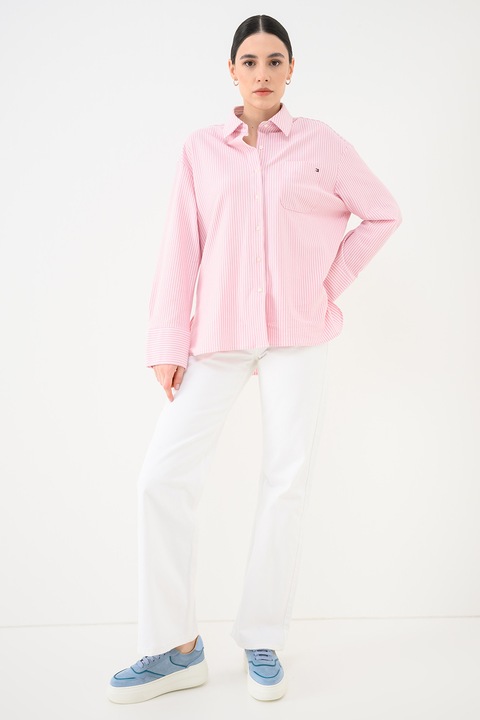 Tommy Hilfiger, Camasa lejera in dungi, Alb/Roz pal