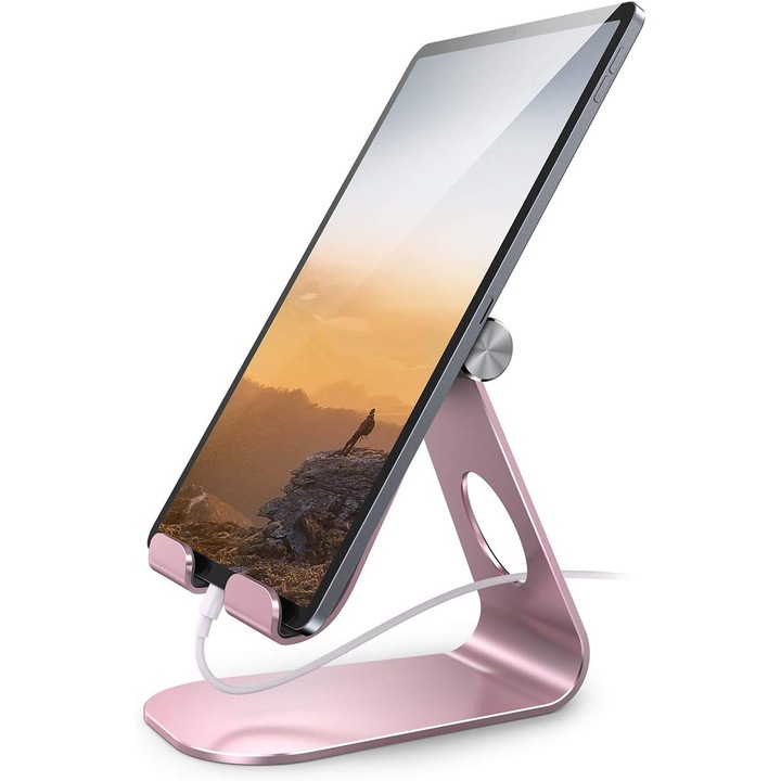 Stand Tableta si Telefon Lamicall, Unghi Ajustabil, Stabilitate Ridicata, Compatiblitate cu Dispozitive intre 10-33 cm, Roz