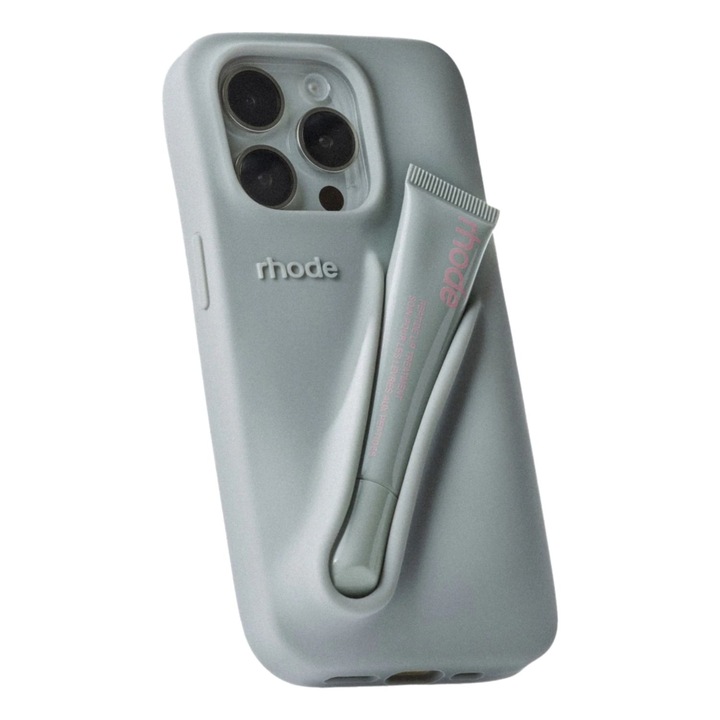 Tok iPhone 17 Pro-hoz, szilikon, Rhode modell, 10 ml-es szájfénnyel, kameravédelemmel, szürke