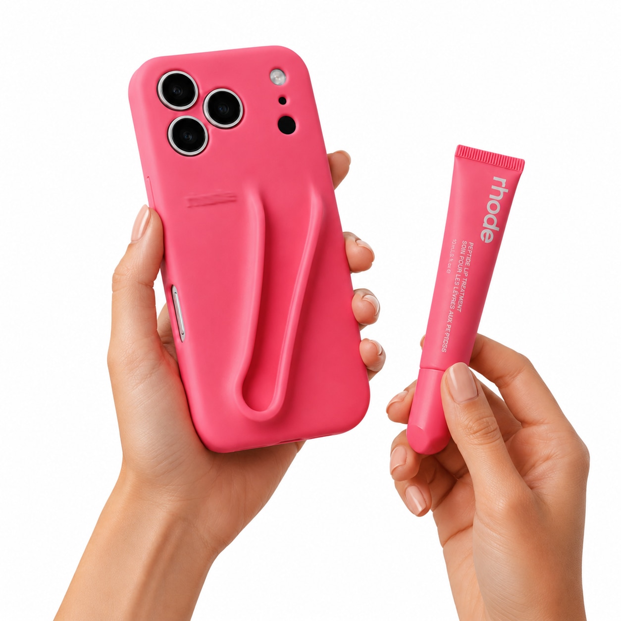 Husa pentru iPhone 17 Pro, Silicon, Rhode, Include Luciu De Buze 10ml, Protectie Camere, Roz Pastel
