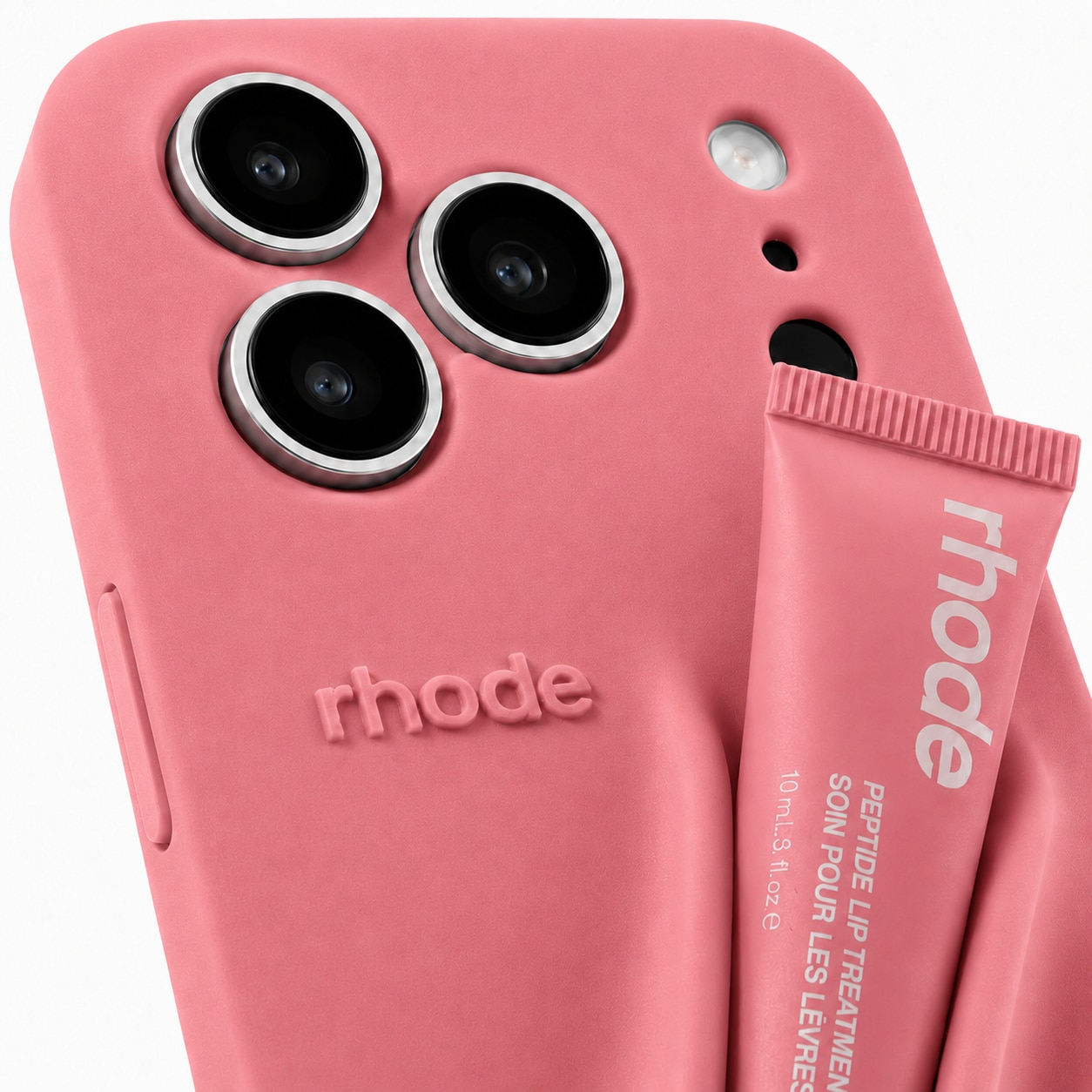 Husa pentru iPhone 17 Pro, Silicon, Rhode, Include Luciu De Buze 10ml, Protectie Camere, Roz Pastel