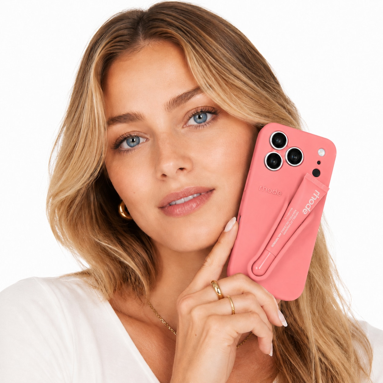 Husa pentru iPhone 17 Pro, Silicon, Rhode, Include Luciu De Buze 10ml, Protectie Camere, Roz Pastel