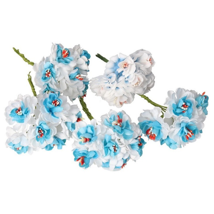 Set 30 flori din material cu fir, aranjamente florale, 3-4 cm