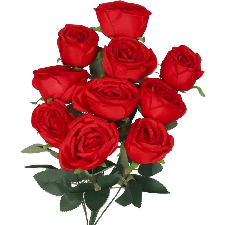 Buchet artificial de trandafiri, 10 flori, 50 cm, multicolor, set