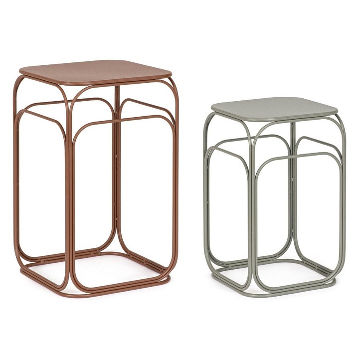 Set 2 măsuțe cafea Bizzotto otel maro-verde salvie 30.5x30.5x51cm, 36x36x61cm