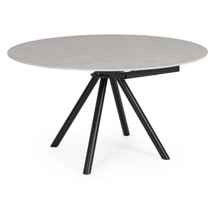 Masă rotundă extensibilă Bizzotto, otel negru, piatră gri, 87x77cm / 135cm diameter, 77cm înălțime
