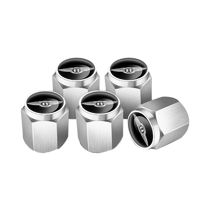 Capace de ventil pentru anvelope, set de 4, cu sigiliu din cauciuc, argintii