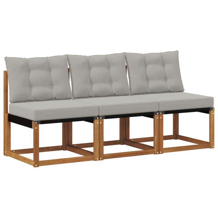 vidaXL 3 Darab Kültéri Középső kanapé Tömör akácfa és textilén szövet 900610