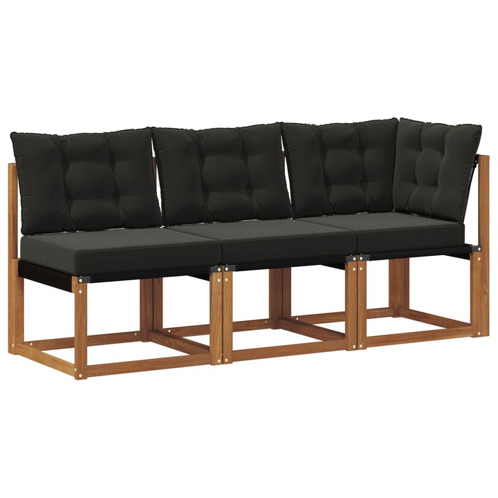 vidaXL Kültéri középső és sarok kanapé párnával 3 Darab Természetes 900619