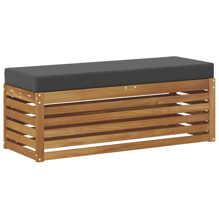 Bancă de taburet cu pernă vidaXL, lemn de acacia, rezistent la intemperii, natural și antracit, 115x43x37 cm, set pentru 2 persoane