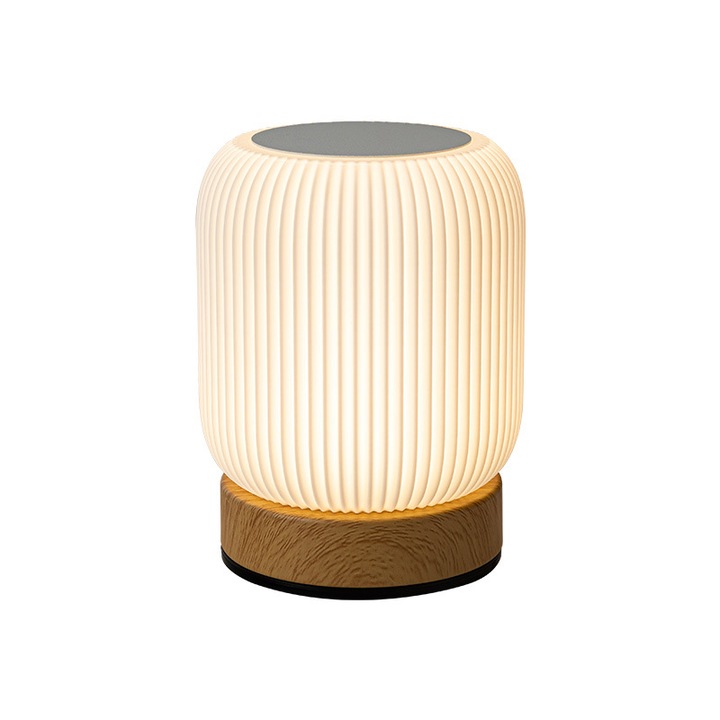 Veioza multifunctionala cu control tactil si la distanta, efecte de iluminare RGB, design din lemn, portabila