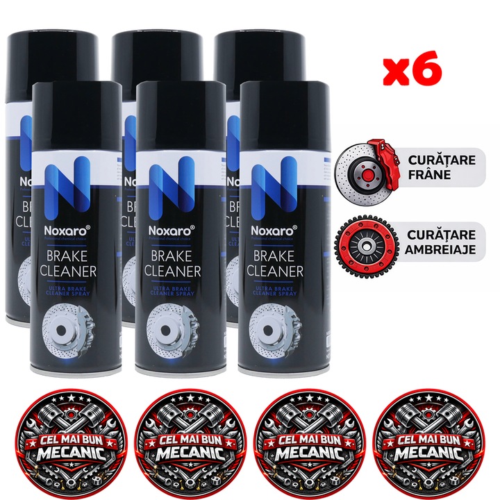 Set 6 buc Spray Curatare Frane si Ambreiaje NOXARO, Degresare Puternica, Curatare si Uscare Rapida, 450 ml