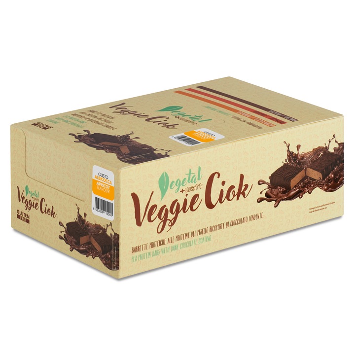 Batoane proteice Veggie Ciok +Watt, cutie cu 24 batoane, 10g proteine, aroma de caisa