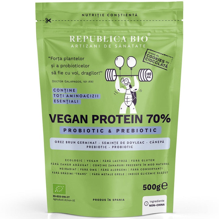 Vegan Protein 70% - Probiotic & Prebiotic, cookie Republica BIO, 500g, ecologic