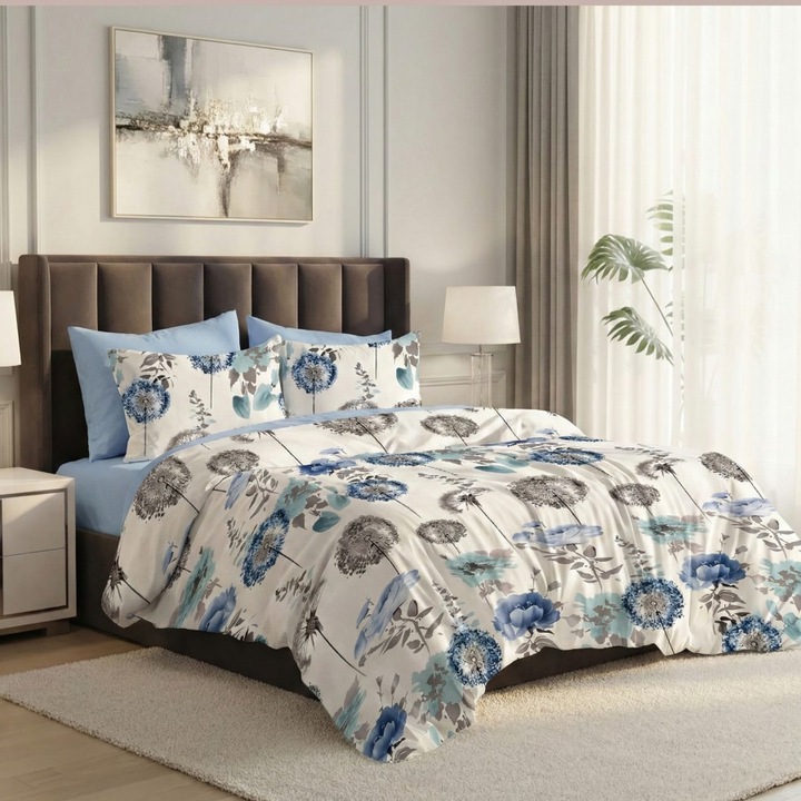 Dupla ágyneműhuzat, 6 részes, lapos lepedő 230x250 cm, Különleges ágyneműk, Kék pitypang