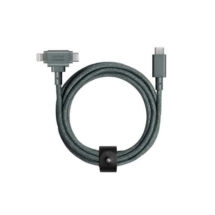Native Union Belt Duo töltő- és adatkábel, USB-C – Lightning, 60W, 1.5m, zöld